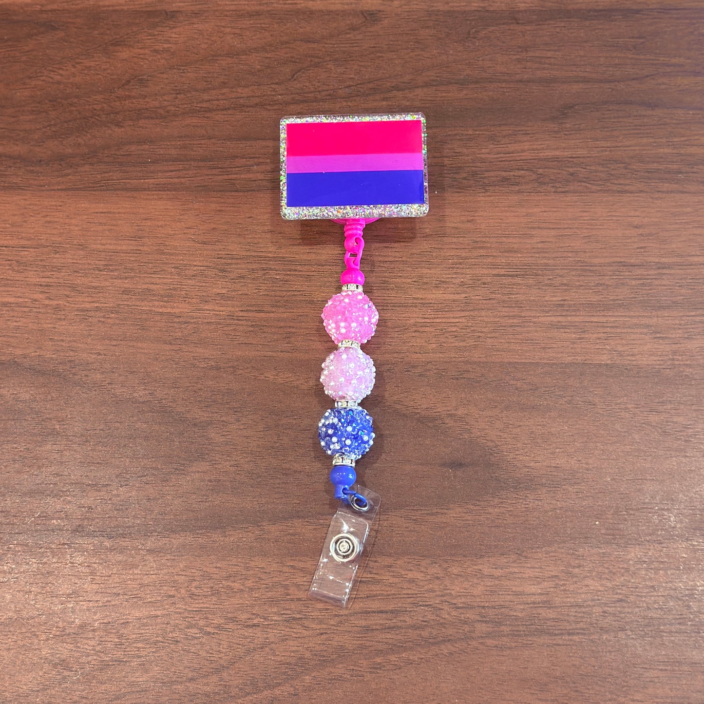Bisexual Pride Acrylic Beaded Badge Reel - LGBT Interchangeable ID Clip