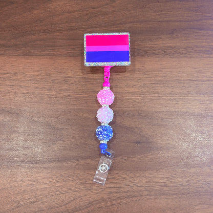 Bisexual Pride Acrylic Beaded Badge Reel - LGBT Interchangeable ID Clip