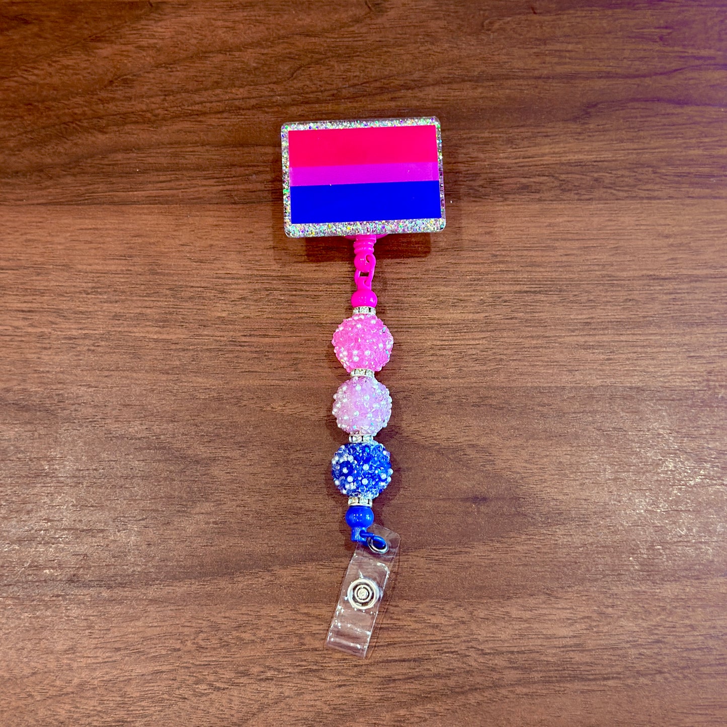 Bisexual Pride Acrylic Beaded Badge Reel - LGBT Interchangeable ID Clip