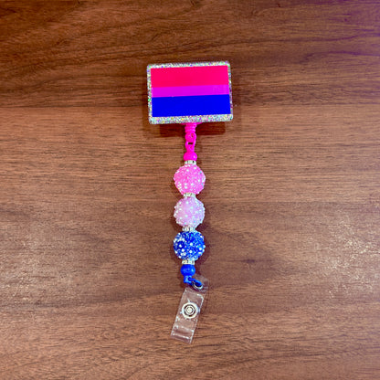Bisexual Pride Acrylic Beaded Badge Reel - LGBT Interchangeable ID Clip