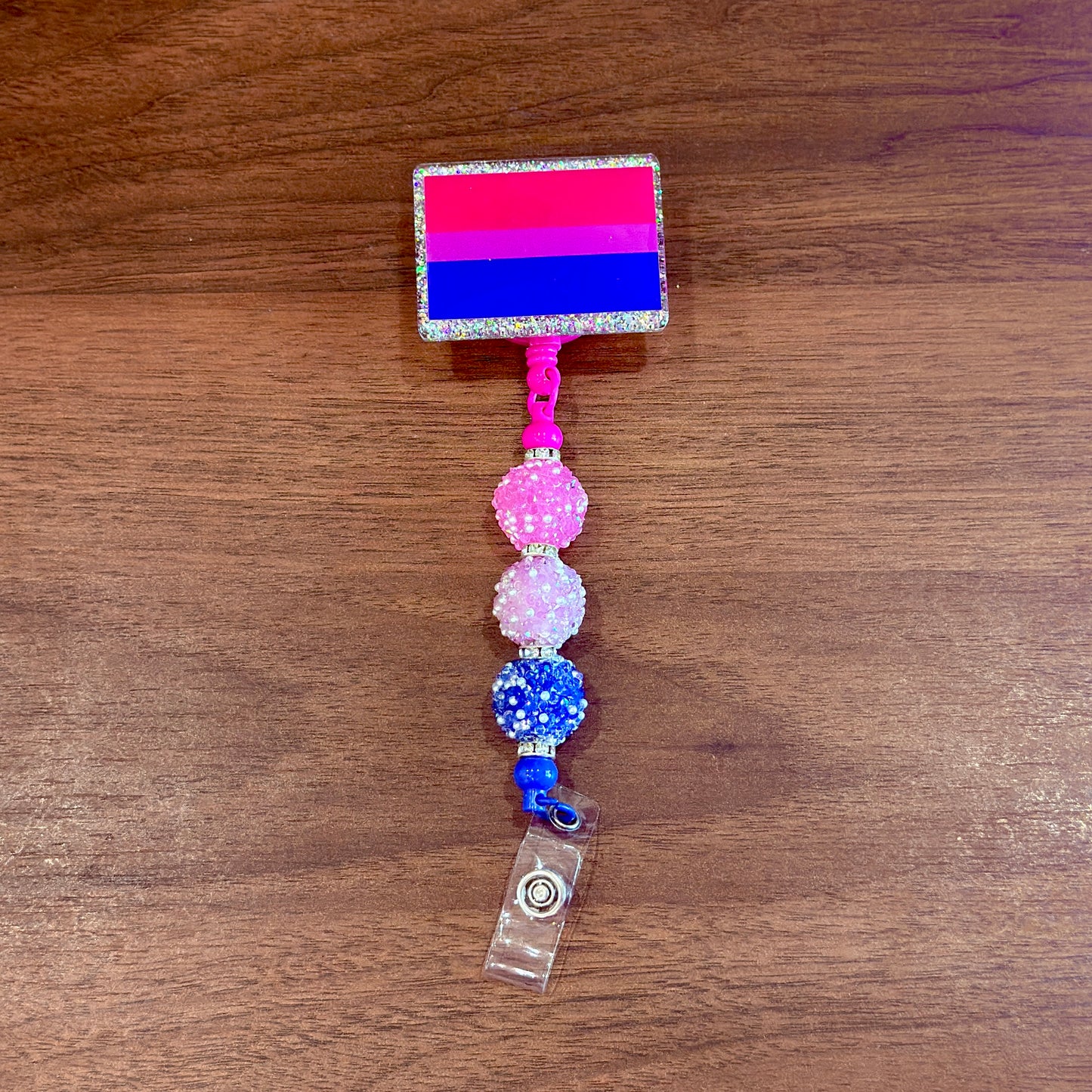 Bisexual Pride Acrylic Beaded Badge Reel - LGBT Interchangeable ID Clip