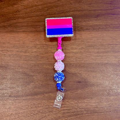 Bisexual Pride Acrylic Beaded Badge Reel - LGBT Interchangeable ID Clip
