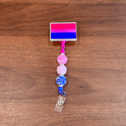 Bisexual Pride Acrylic Beaded Badge Reel - LGBT Interchangeable ID Clip
