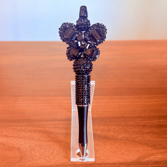 Black Rhinestone Butterfly Beaded Pen - Sparkly Desk Accessory