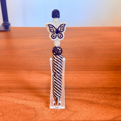 Black Butterfly Sparkle Beaded Pen | Silver & Black Desk Accessory