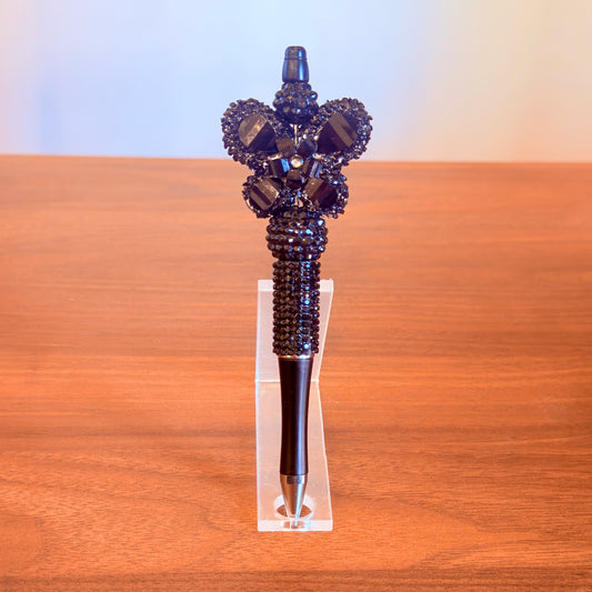 Black Rhinestone Butterfly Beaded Pen - Sparkly Desk Accessory