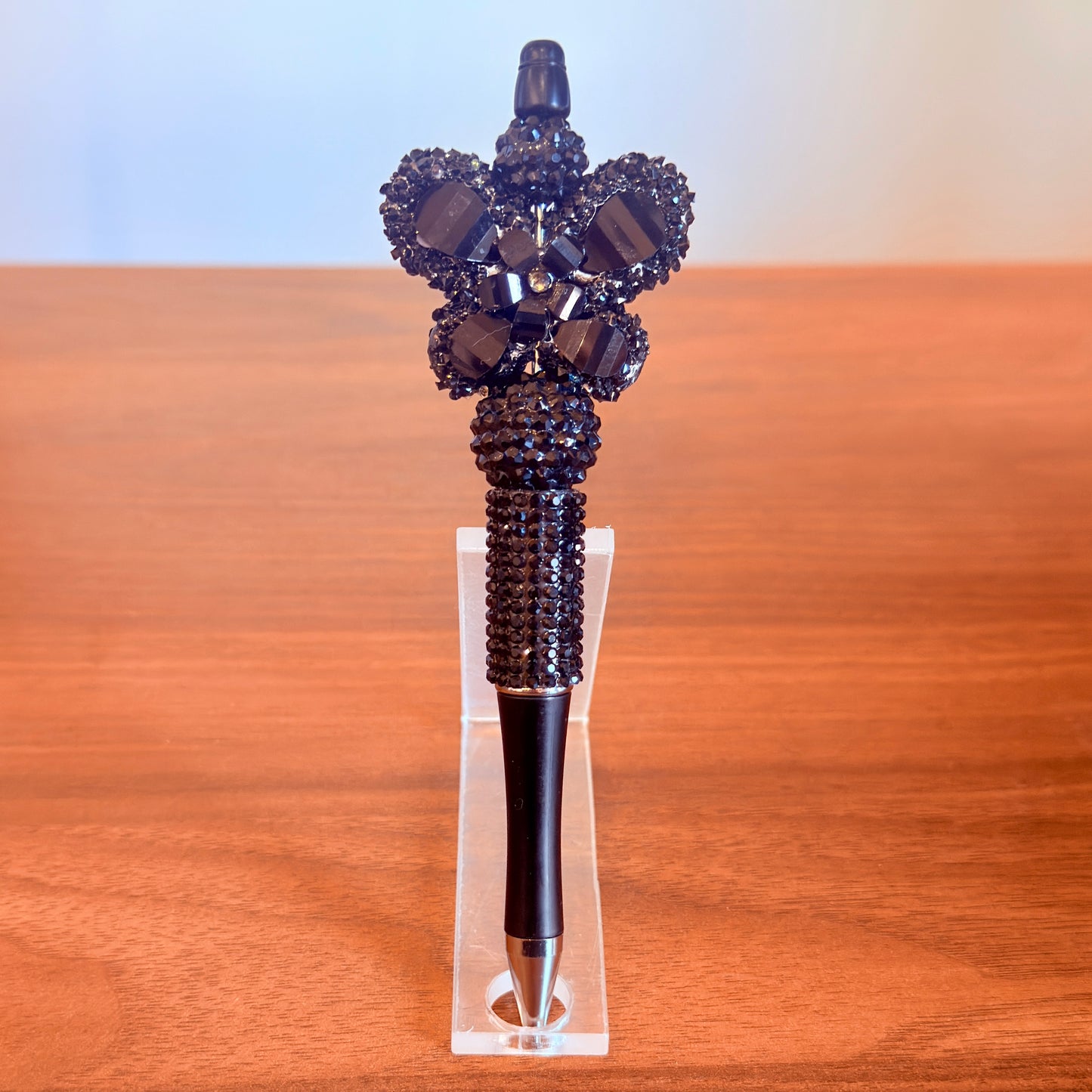 Black Rhinestone Butterfly Beaded Pen - Sparkly Desk Accessory