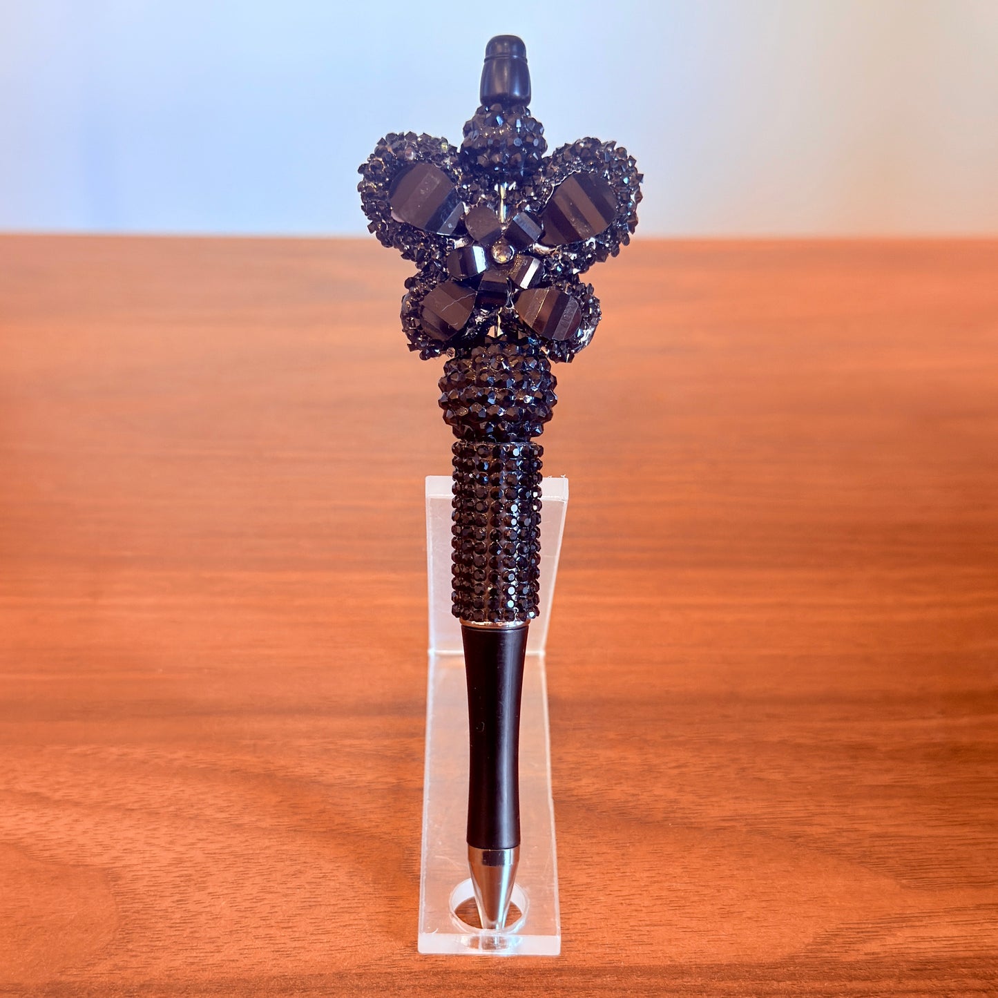 Black Rhinestone Butterfly Beaded Pen - Sparkly Desk Accessory