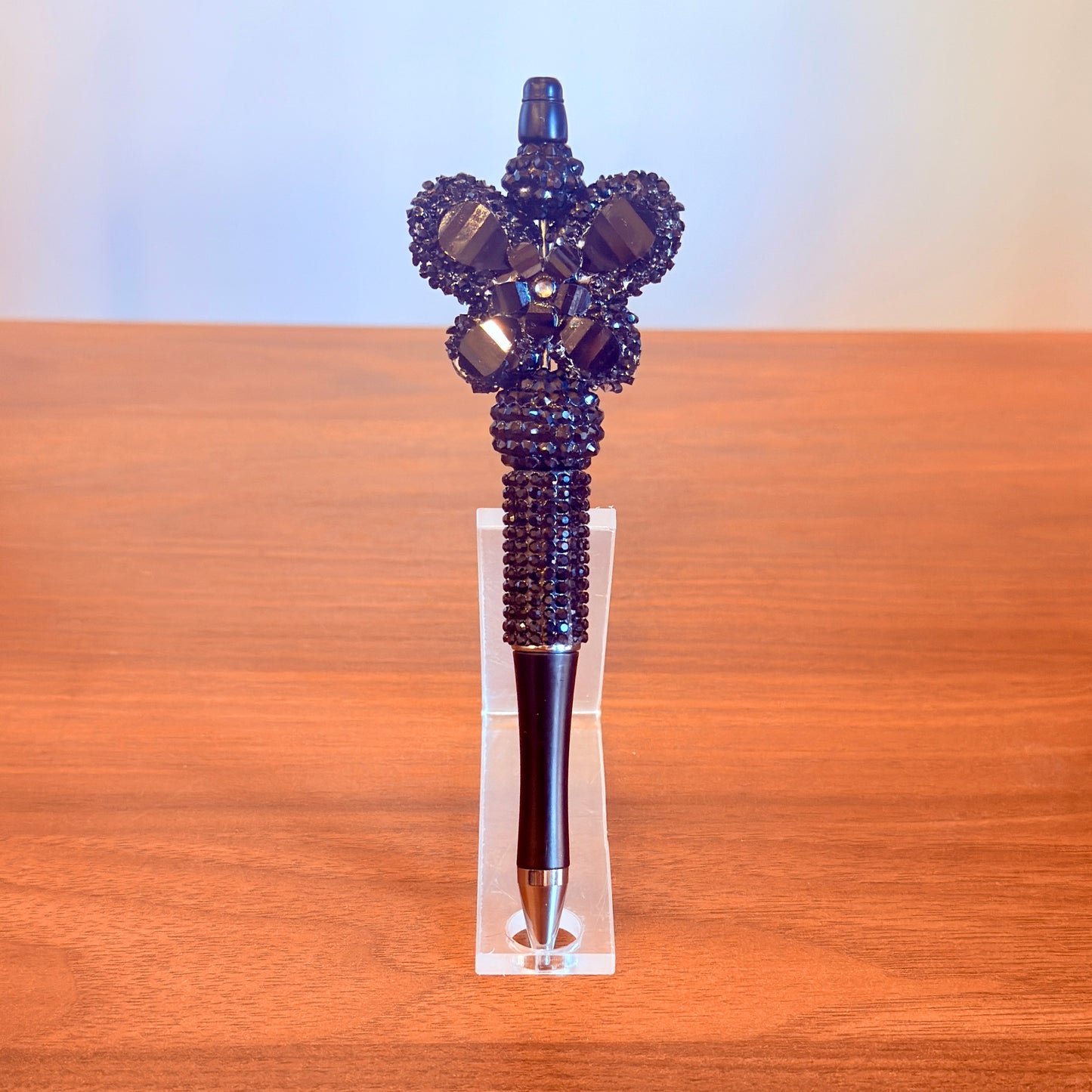 Black Rhinestone Butterfly Beaded Pen - Sparkly Desk Accessory