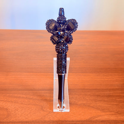 Black Rhinestone Butterfly Beaded Pen - Sparkly Desk Accessory