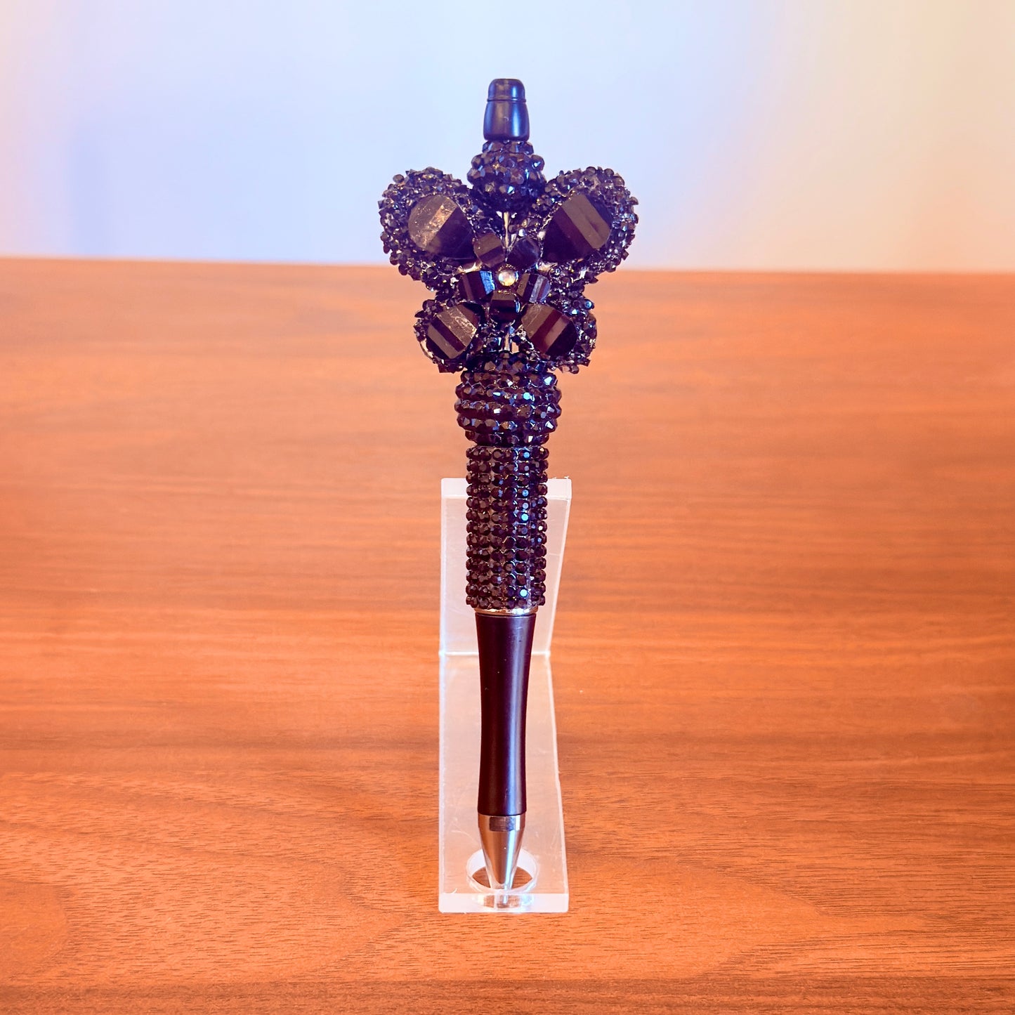 Black Rhinestone Butterfly Beaded Pen - Sparkly Desk Accessory