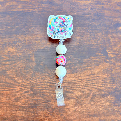 Capricorn Zodiac Rhinestone Badge Reel – Acrylic Beaded ID Holder | Swivel Alligator Clip | Retractable Nurse, Teacher & Office Badge Reel