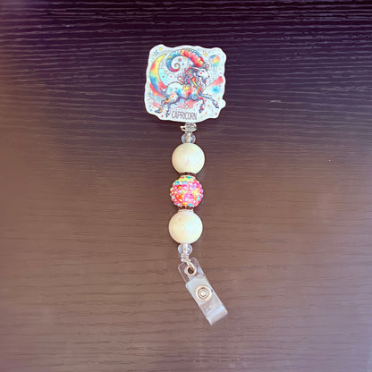 Capricorn Zodiac Rhinestone Badge Reel – Acrylic Beaded ID Holder | Swivel Alligator Clip | Retractable Nurse, Teacher & Office Badge Reel