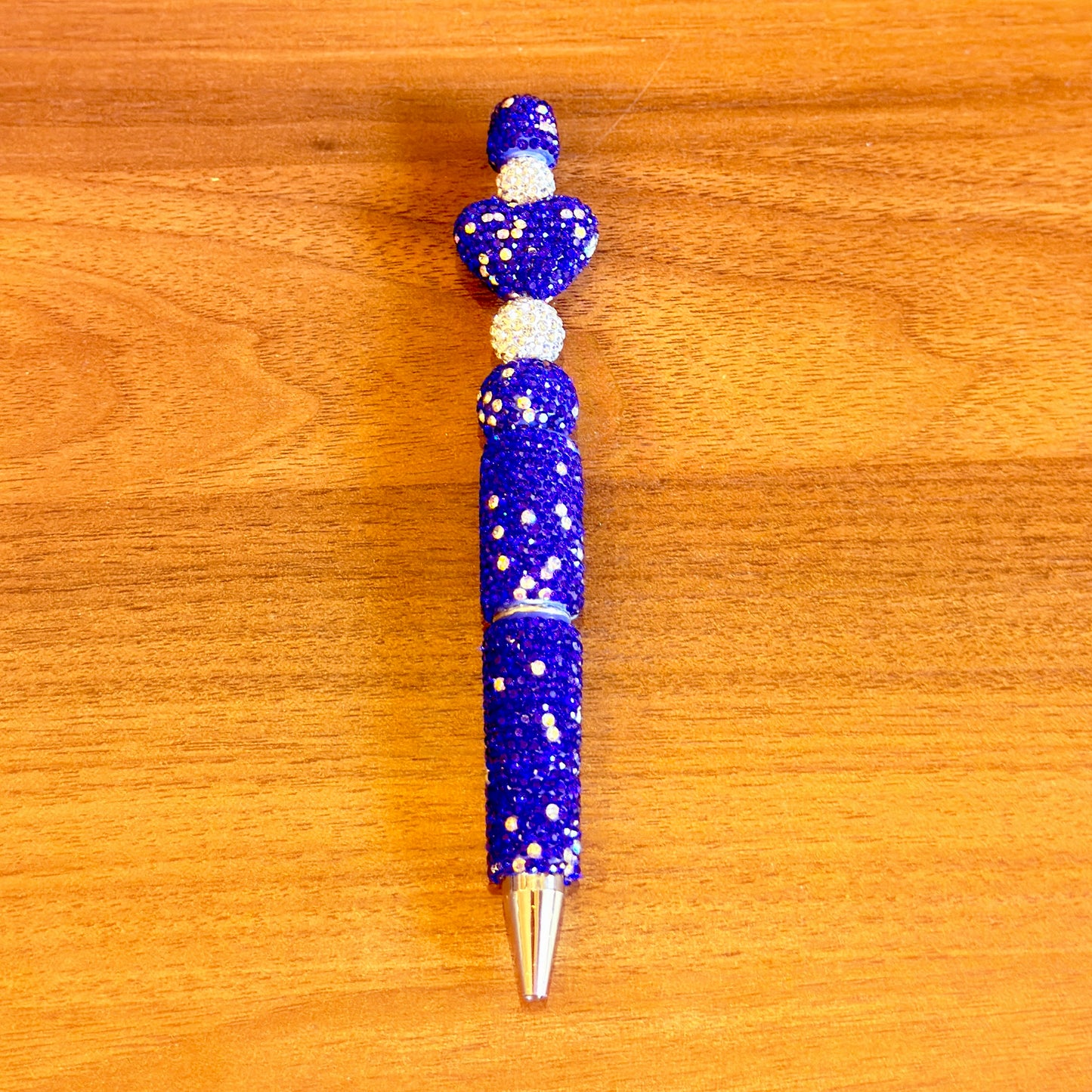 Deep Blue Rhinestone Bling Beaded Pen - Glam Stationery