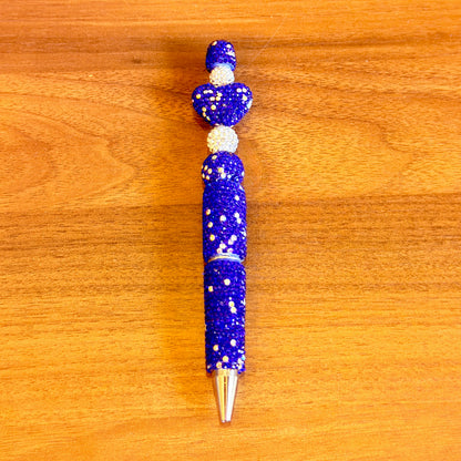 Deep Blue Rhinestone Bling Beaded Pen - Glam Stationery