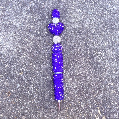 Deep Blue Rhinestone Bling Beaded Pen - Glam Stationery