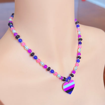 Genderfluid Pride Heart Pendant - Gemstone Beaded Necklace