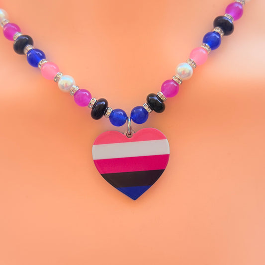 Genderfluid Pride Heart Pendant - Gemstone Beaded Necklace