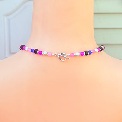 Genderfluid Pride Heart Pendant - Gemstone Beaded Necklace