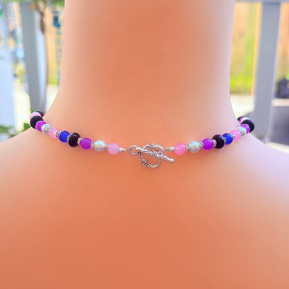 Genderfluid Pride Heart Pendant - Gemstone Beaded Necklace