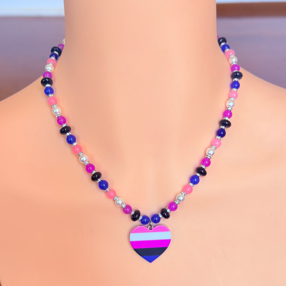 Genderfluid Pride Heart Pendant - Gemstone Beaded Necklace