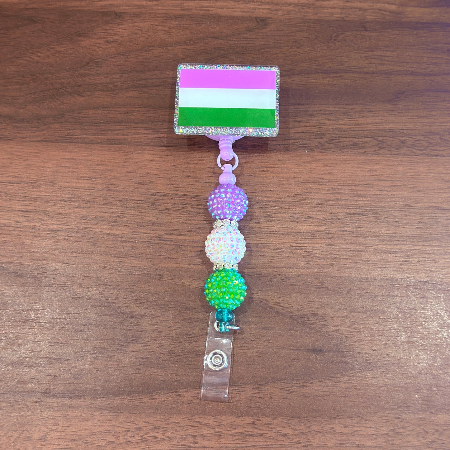 Genderqueer Pride Acrylic Beaded Badge Reel - LGBT Interchangeable ID Clip