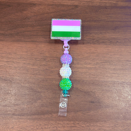 Genderqueer Pride Acrylic Beaded Badge Reel - LGBT Interchangeable ID Clip