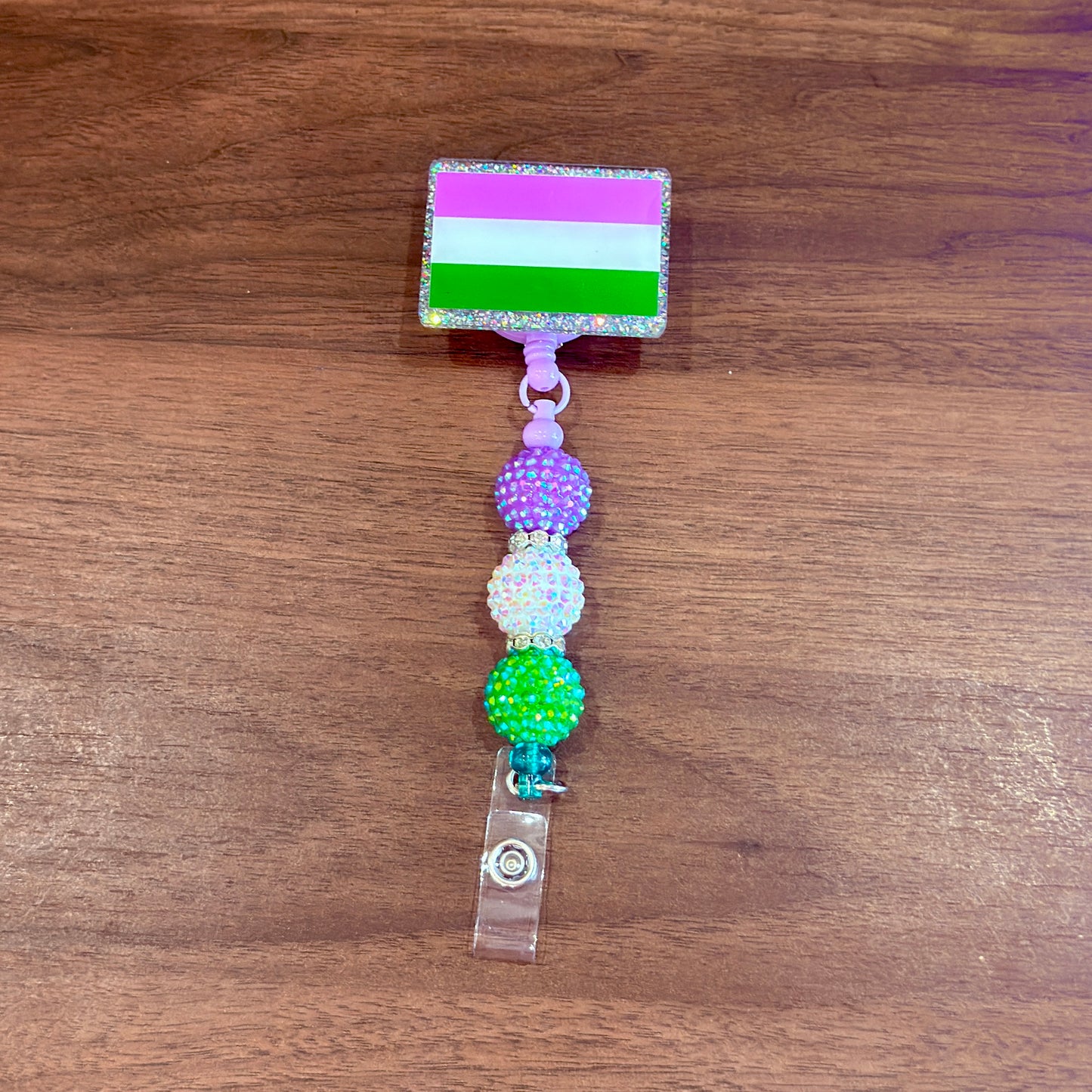 Genderqueer Pride Acrylic Beaded Badge Reel - LGBT Interchangeable ID Clip