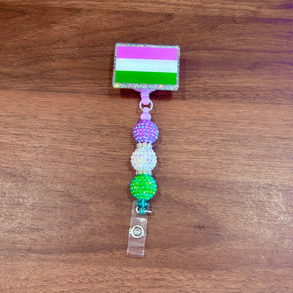 Genderqueer Pride Acrylic Beaded Badge Reel - LGBT Interchangeable ID Clip