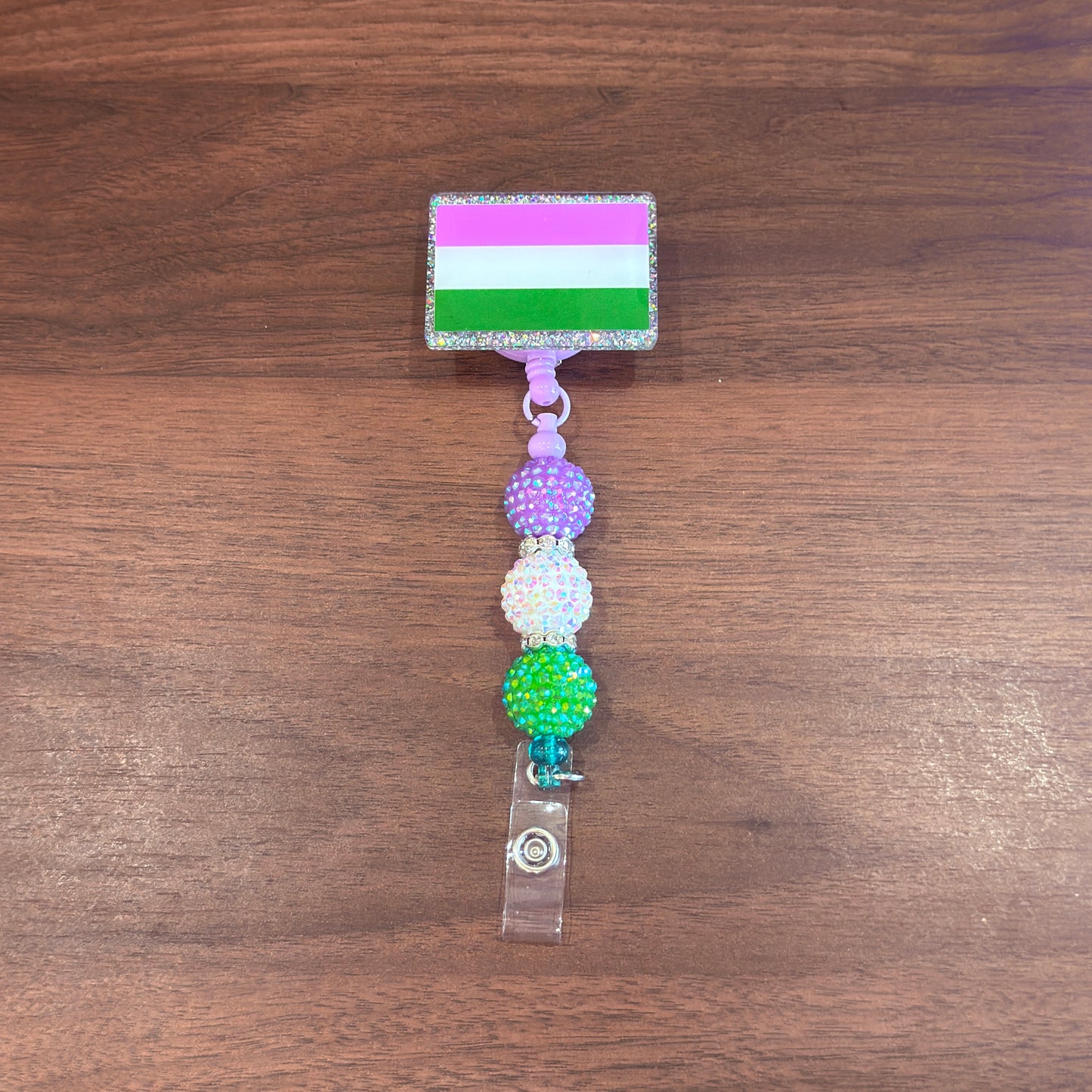 Genderqueer Pride Acrylic Beaded Badge Reel - LGBT Interchangeable ID Clip