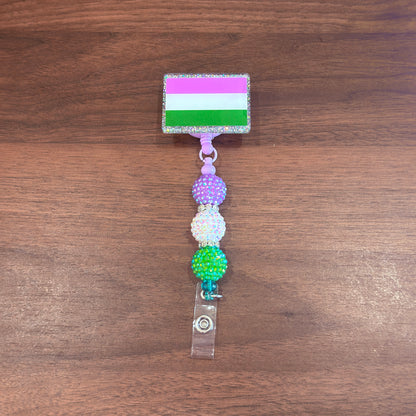 Genderqueer Pride Acrylic Beaded Badge Reel - LGBT Interchangeable ID Clip