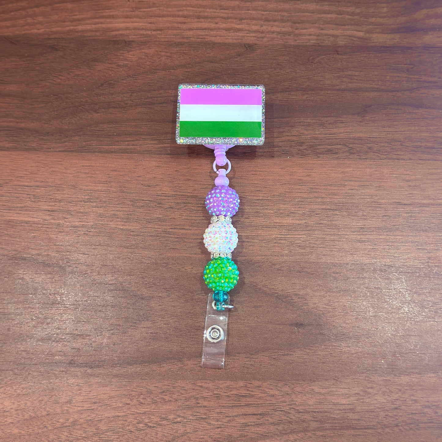 Genderqueer Pride Acrylic Beaded Badge Reel - LGBT Interchangeable ID Clip