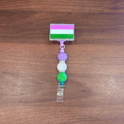 Genderqueer Pride Acrylic Beaded Badge Reel - LGBT Interchangeable ID Clip