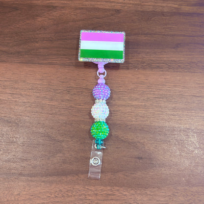 Genderqueer Pride Acrylic Beaded Badge Reel - LGBT Interchangeable ID Clip