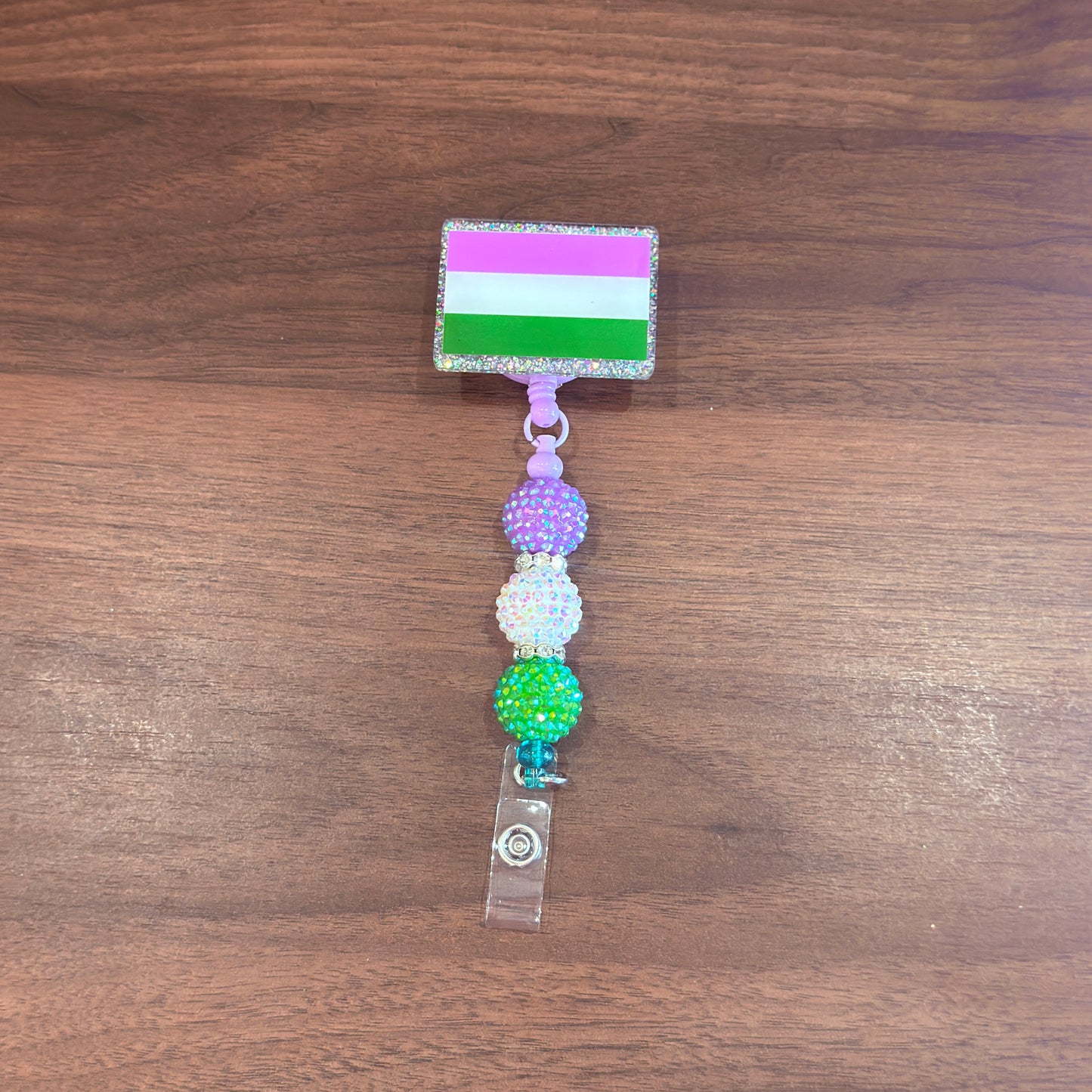 Genderqueer Pride Acrylic Beaded Badge Reel - LGBT Interchangeable ID Clip