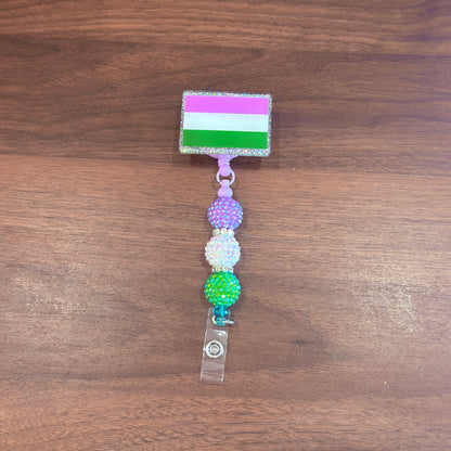 Genderqueer Pride Acrylic Beaded Badge Reel - LGBT Interchangeable ID Clip