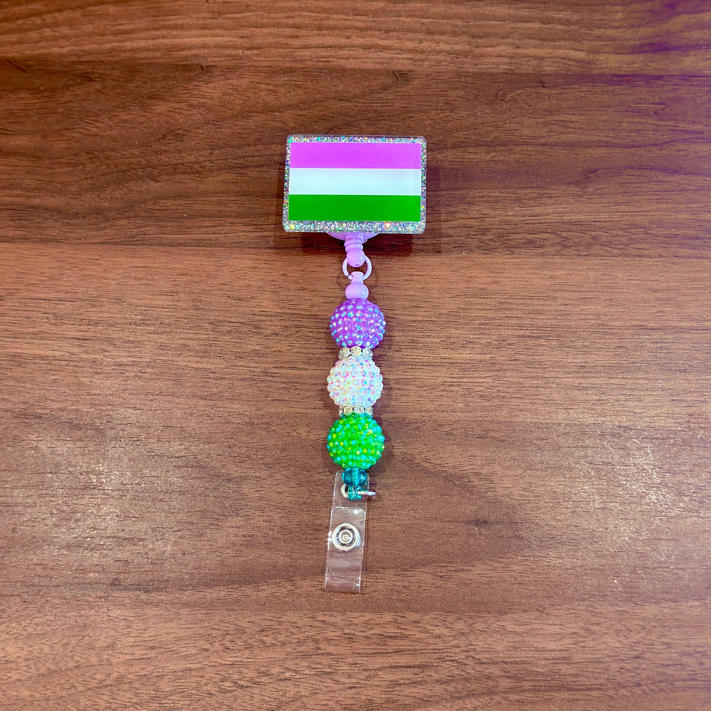 Genderqueer Pride Acrylic Beaded Badge Reel - LGBT Interchangeable ID Clip