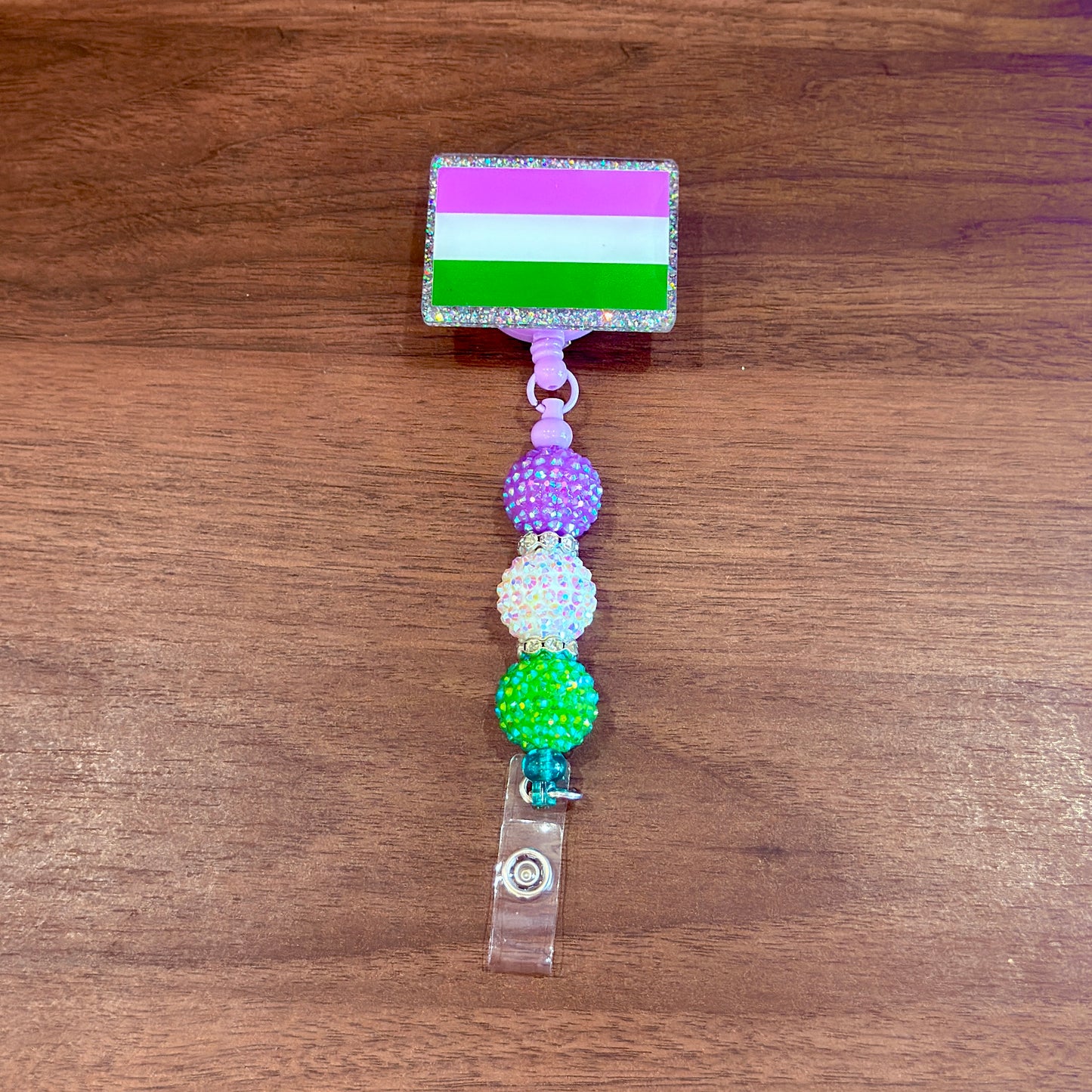 Genderqueer Pride Acrylic Beaded Badge Reel - LGBT Interchangeable ID Clip