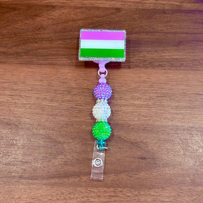 Genderqueer Pride Acrylic Beaded Badge Reel - LGBT Interchangeable ID Clip