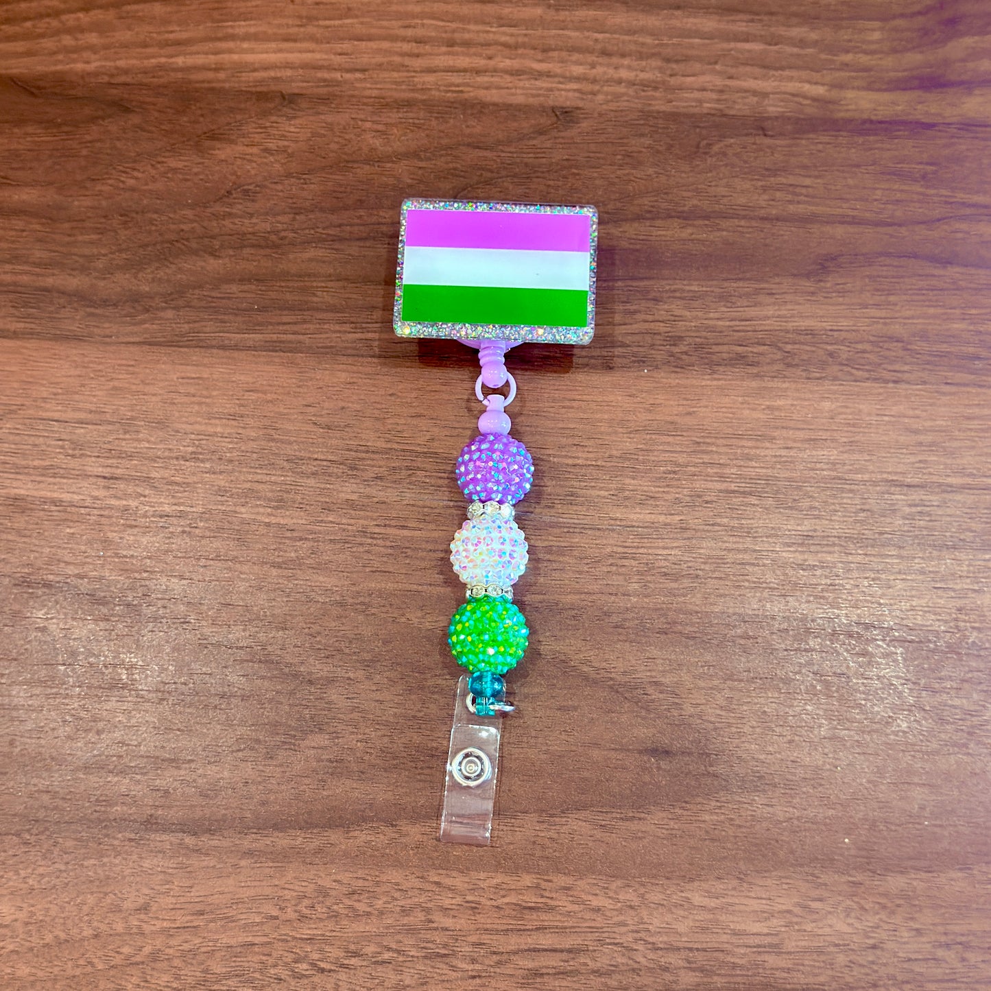 Genderqueer Pride Acrylic Beaded Badge Reel - LGBT Interchangeable ID Clip