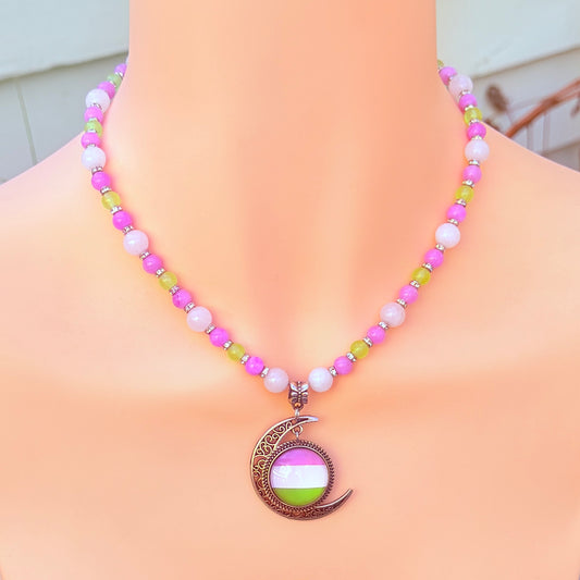 Gender Queer Pride Necklace - LGBTQIA+ Jade Handmade Beaded Necklace - Statement Piece