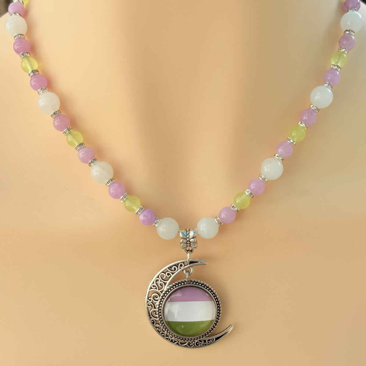Gender Queer Pride Necklace - LGBTQIA+ Jade Handmade Beaded Necklace - Statement Piece