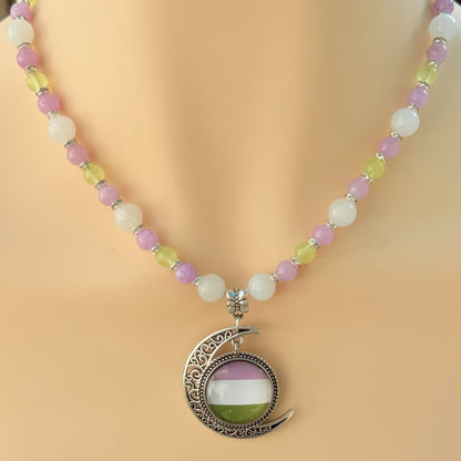 Gender Queer Pride Necklace - LGBTQIA+ Jade Handmade Beaded Necklace - Statement Piece