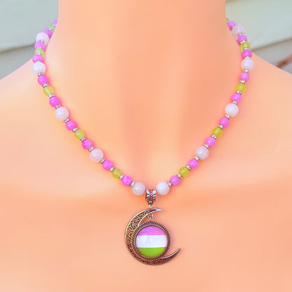 Gender Queer Pride Necklace - LGBTQIA+ Jade Handmade Beaded Necklace - Statement Piece