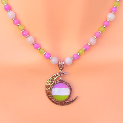 Gender Queer Pride Necklace - LGBTQIA+ Jade Handmade Beaded Necklace - Statement Piece
