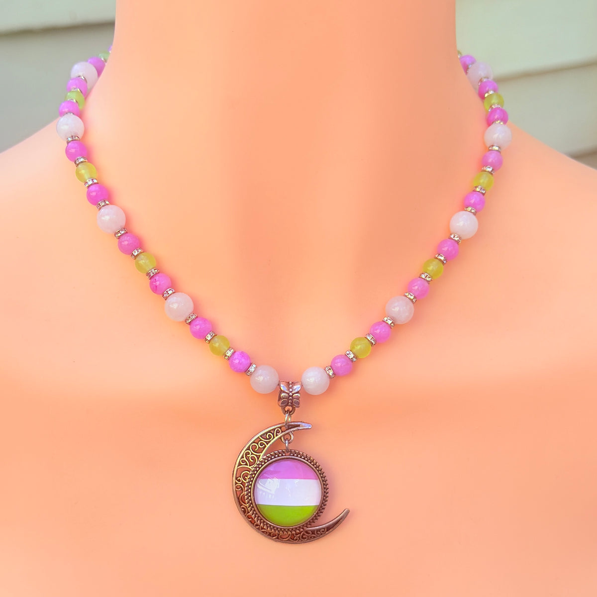 Gender Queer Pride Necklace - LGBTQIA+ Jade Handmade Beaded Necklace - Statement Piece