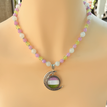 Gender Queer Pride Necklace - LGBTQIA+ Jade Handmade Beaded Necklace - Statement Piece
