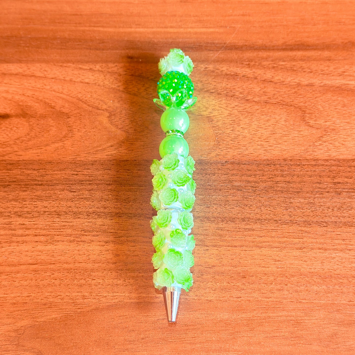 Enchanted Green Rose Beaded Pen – Bloom With Every Word