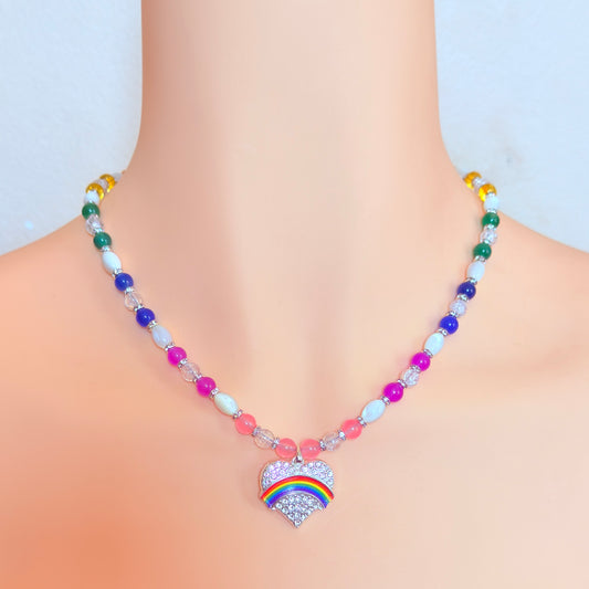 Rainbow Heart Pendant | LGBTQ Pride Gemstone Necklace