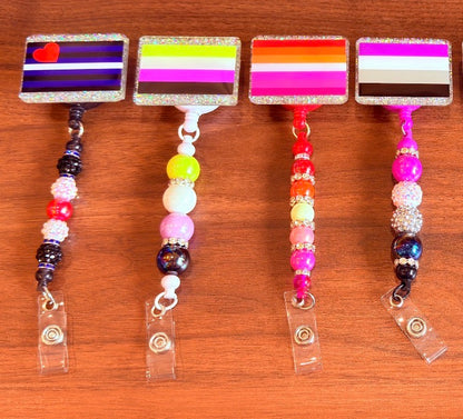 Disability Pride Acrylic Beaded Badge Reel - Interchangeable ID Clip